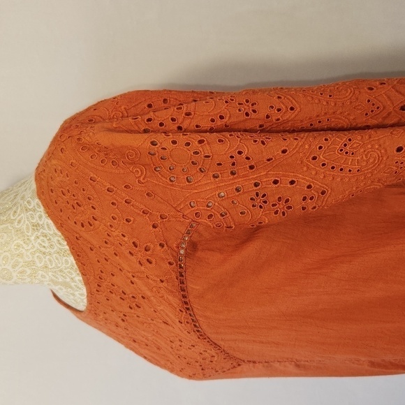 NAOO Nation AK Outiftters Women's Terracotta Eyelet Embroidered Boho Hobo Top S - Picture 7 of 13